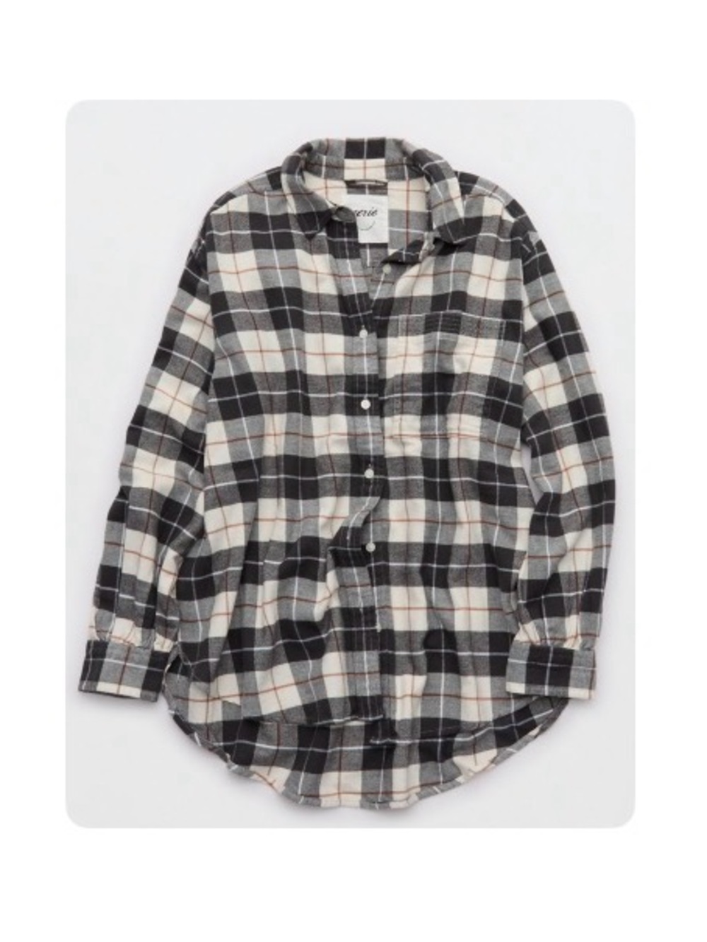 Aerie Black, White & Tan Plaid Flannel Shirt